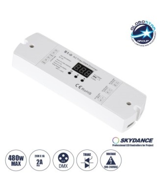 GLOBOSTAR® SKYDANCE-S1-D 70671 AC Trailing Edge DMX Dimmer με 2 x 1A 240W Κανάλια AC 220-240V 2A 480W Max IP20 - DMX512 & RDM - Μ16.7 x Π5 x Υ2.4cm - 5 Χρόνια Εγγύηση